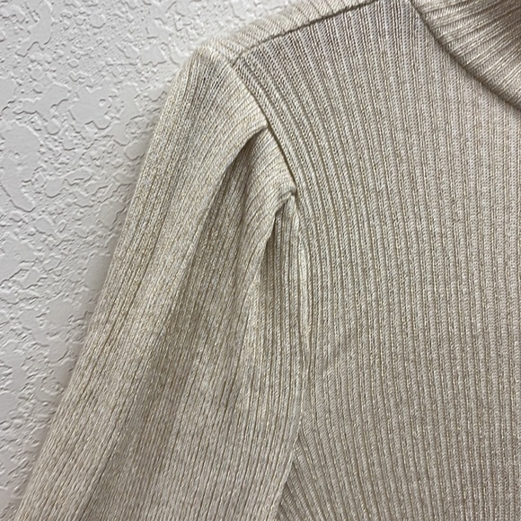 LOFT Cream Gold Knit Puff Sleeve Knit Top S - Picture 2 of 7